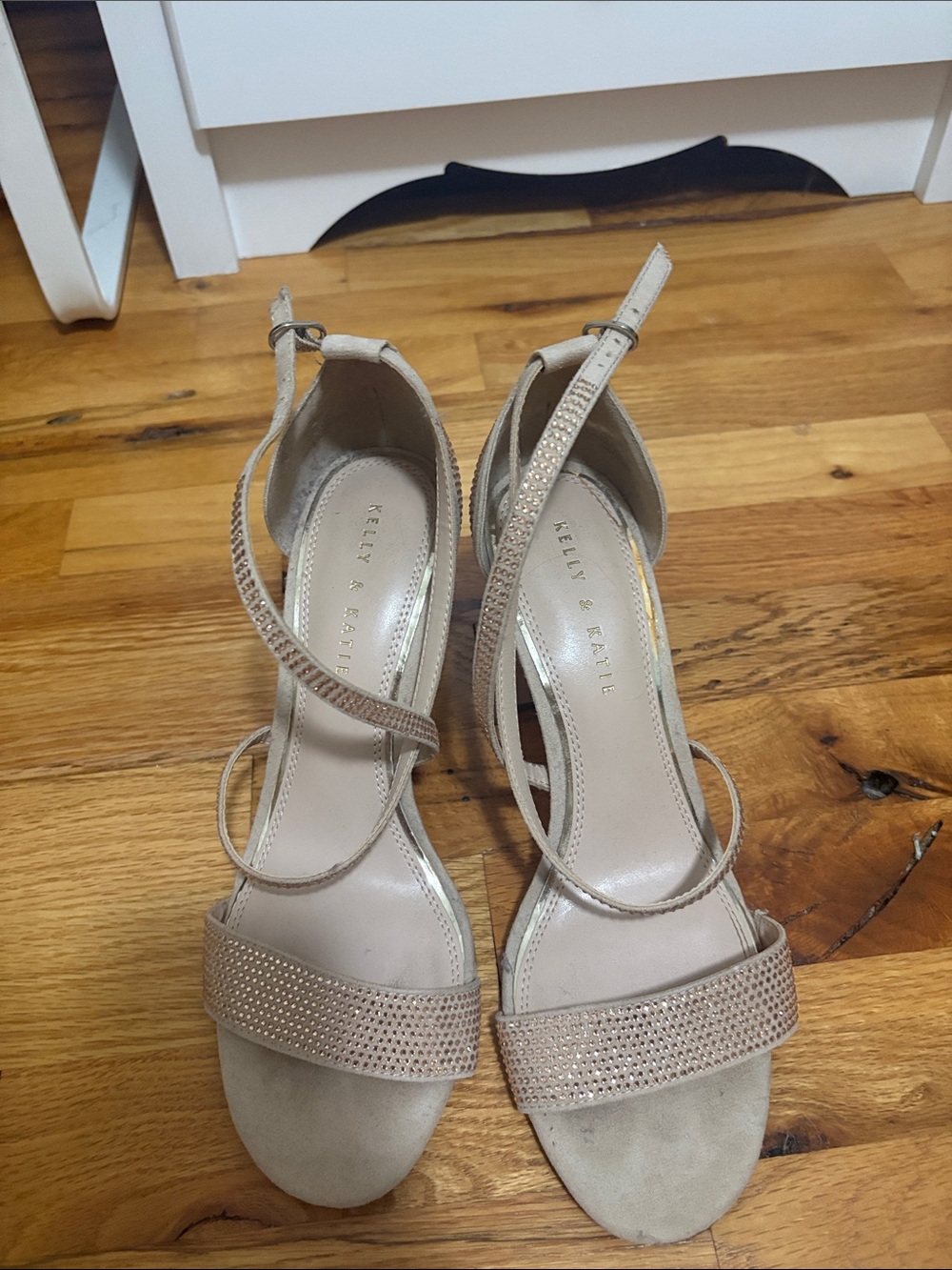 Kelly & Katie Nude Rhinestone Strappy Heels